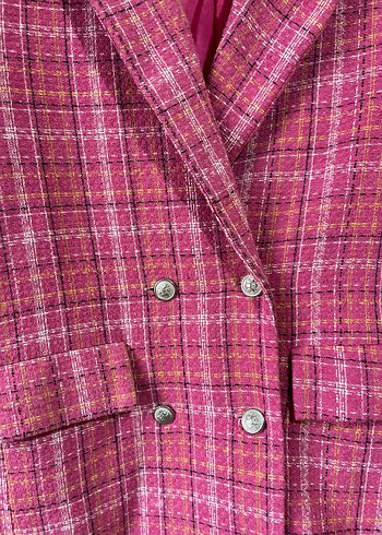 Pembe Ekose Düğmeli Kadın Blazer Ceket - Görsel 2