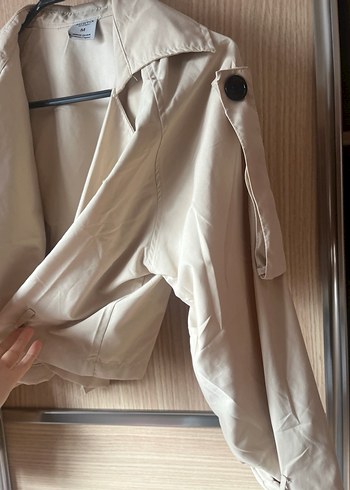 Bej Mini Kadın Trençkot Düğmeli - Görsel 4