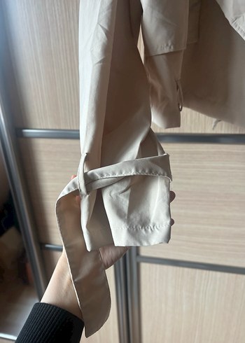 Bej Mini Kadın Trençkot Düğmeli - Görsel 2