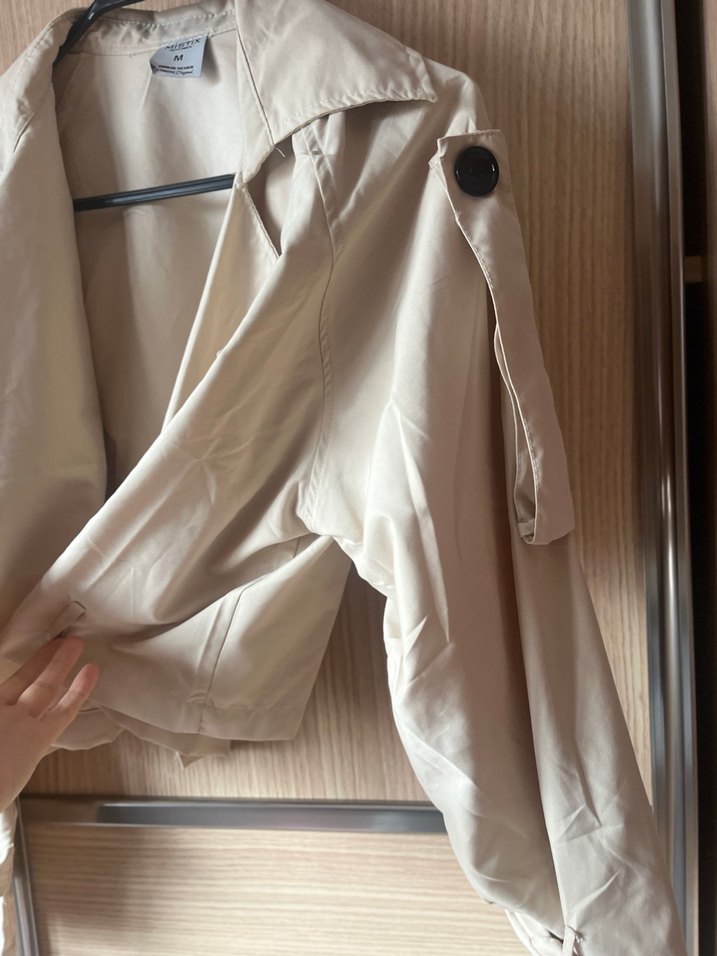 Bej Mini Kadın Trençkot Düğmeli - Görsel 4