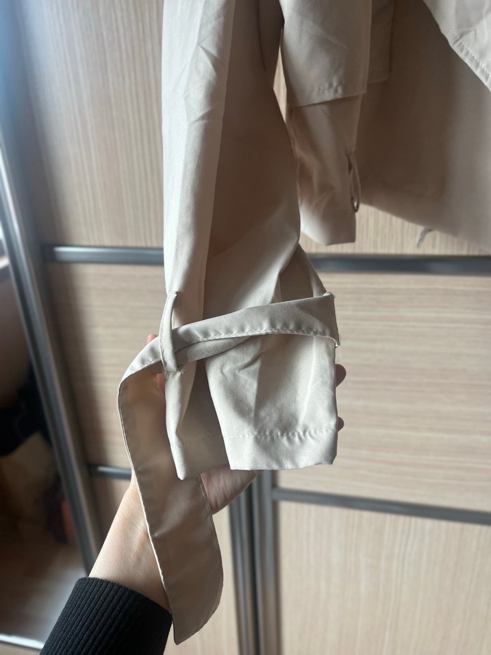 Bej Mini Kadın Trençkot Düğmeli - Görsel 2