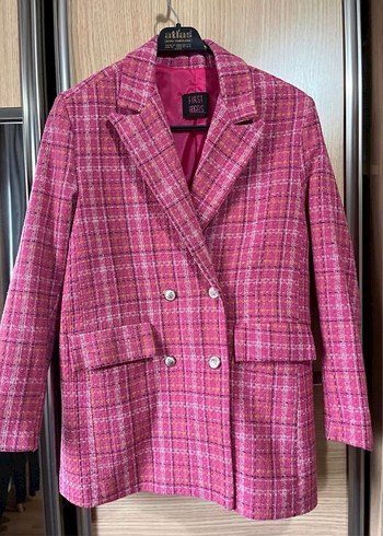 Zara Pembe Ekose Cift Sirali Blazer Ceket