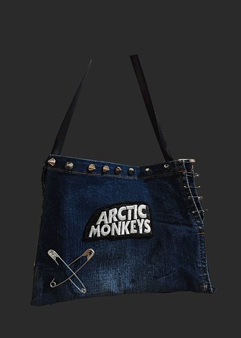 Beden mavi Renk Arctic Monkeys Patchli Koyu Mavi Kot Çanta