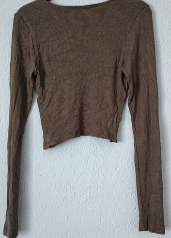 Addax Addax M beden v yaka uzun kollu crop body