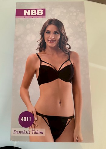 NBB Siyah Desteksiz Gögüs İp Detaylı Sütyen Takımı - Görsel 2