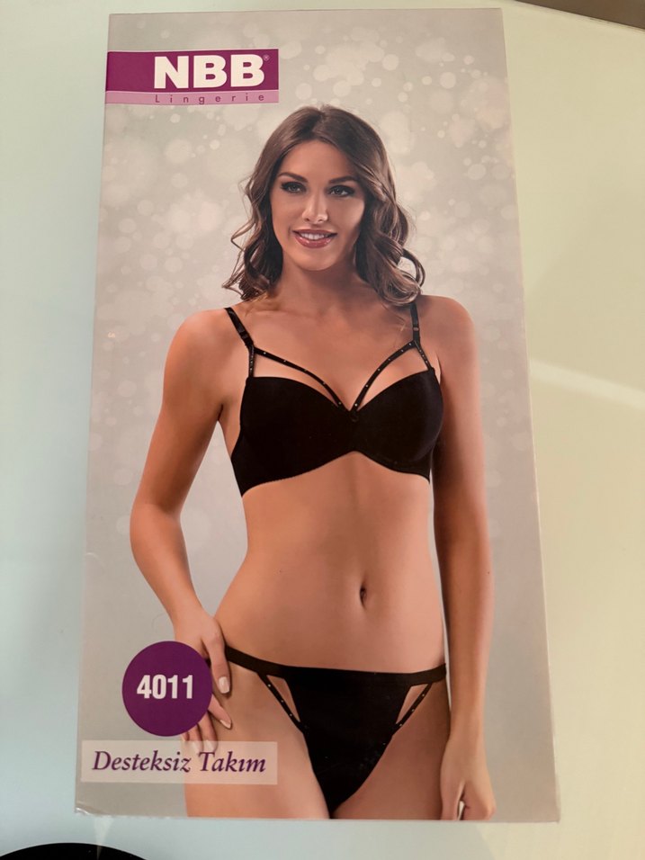 NBB Siyah Desteksiz Gögüs İp Detaylı Sütyen Takımı - Görsel 2