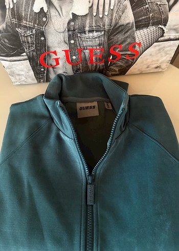 Hatasız, Orijinal Guess Petrol Yeşili Fermuarlı Sweatshirt