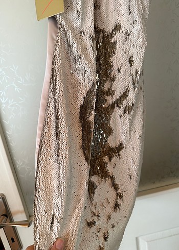 Arkası ve boyun bölgesi saten etiketli Payetli Abiye Elbise - Görsel 3