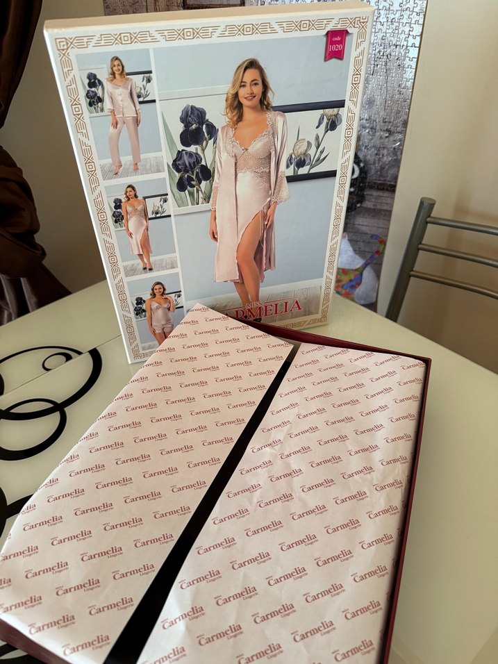 6 Parça Siyah Saten Kadın Gecelik Takımı - Görsel 4