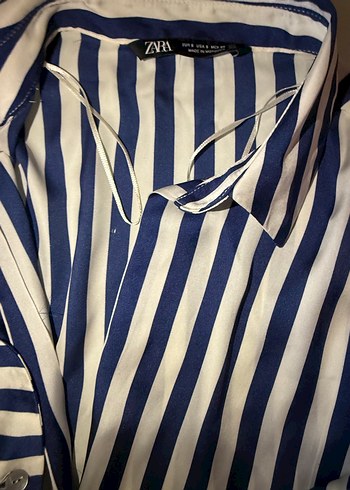 Zara Mavi Çizgili Saten Gömlek - Görsel 6