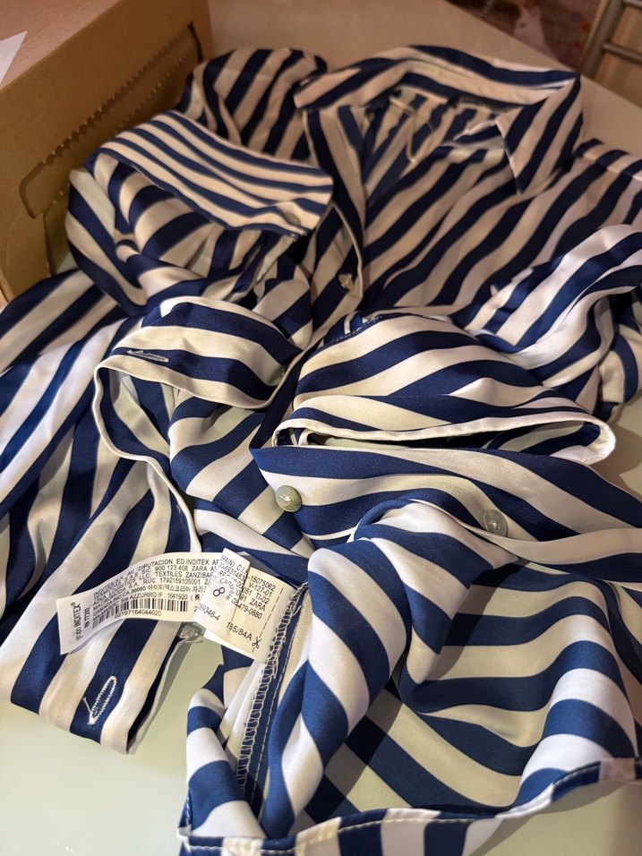 Zara Mavi Çizgili Saten Gömlek - Görsel 5