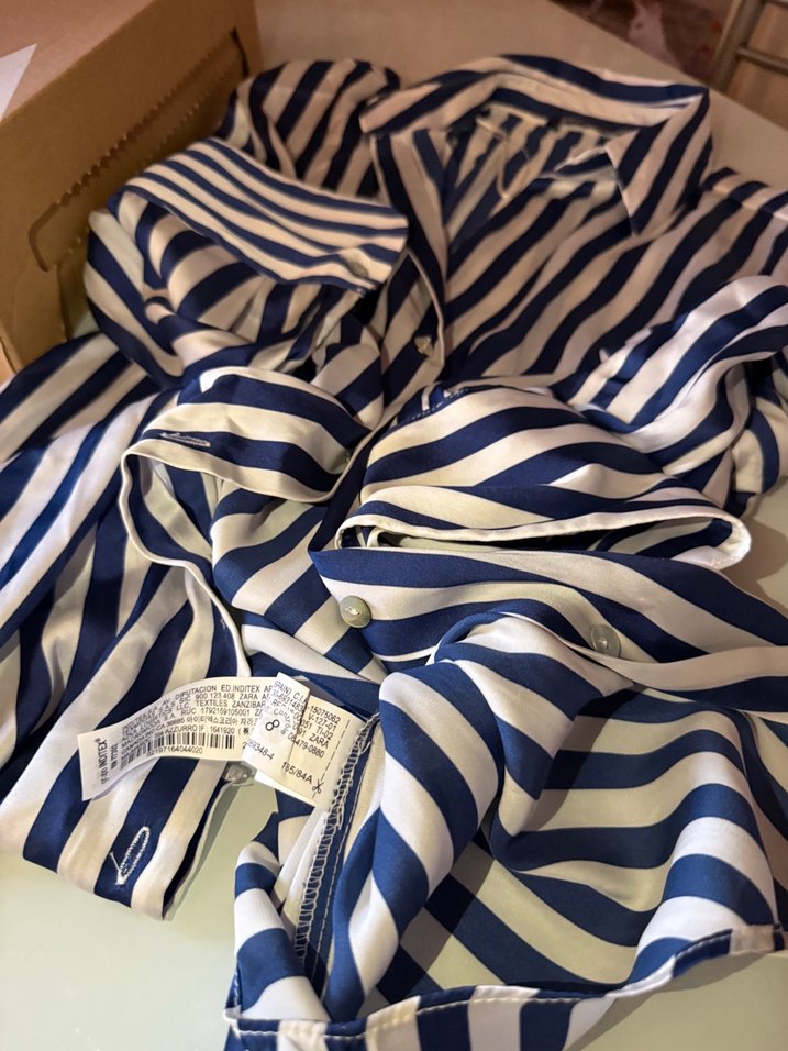 Zara Mavi Çizgili Saten Gömlek - Görsel 4