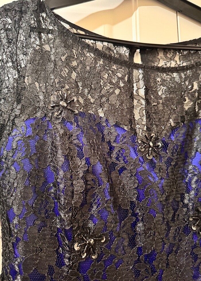 Lacivert Dantelli Elbise - Görsel 3