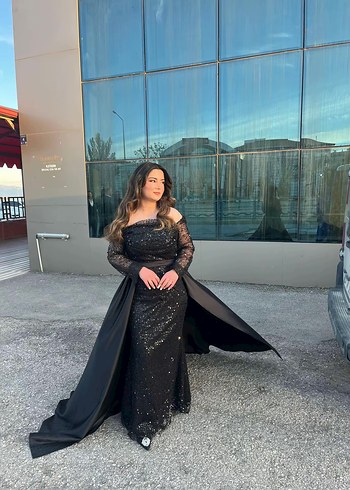 Siyah Uzun Drapeli Straplez Abiye Elbise - Görsel 2