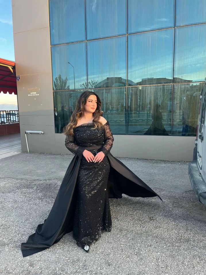 Siyah Uzun Drapeli Straplez Abiye Elbise - Görsel 2