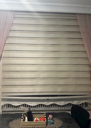 Bej Gri Modern Düz Tül Perde - Görsel 3