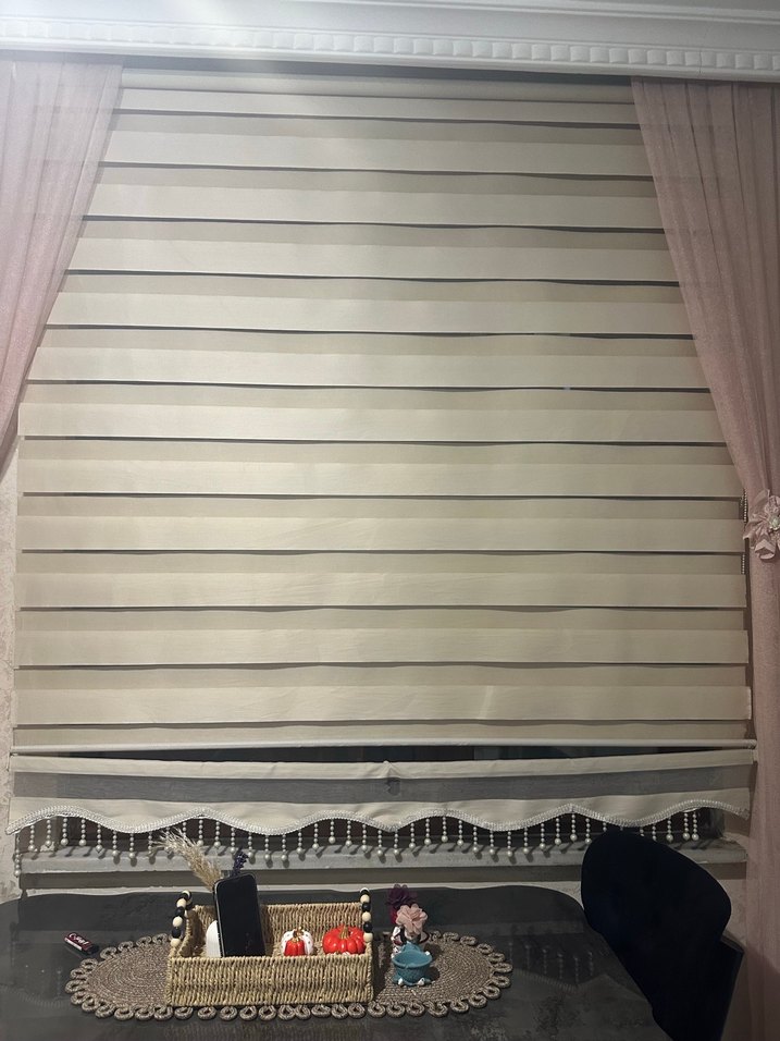 Bej Gri Modern Düz Tül Perde - Görsel 5