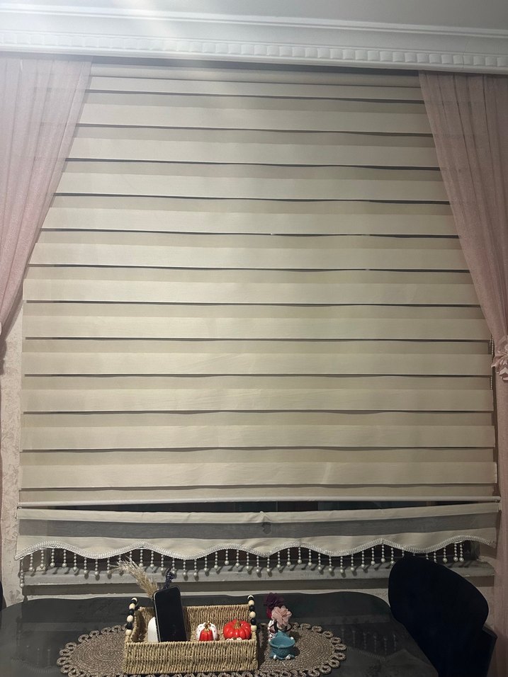 Bej Gri Modern Düz Tül Perde - Görsel 3