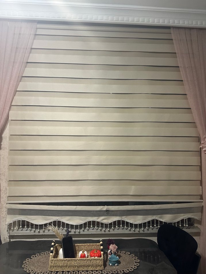 Bej Gri Modern Düz Tül Perde - Görsel 2