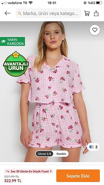 s Beden pembe Renk Pijama takım