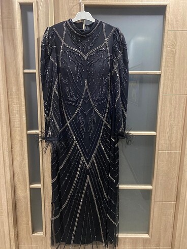 Zara Abiye taşlı syah zara mango tesettür elbise