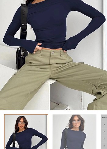 Lacivert Uzun Kollu Balıkçı Yaka Dar Kesim Bluz - Görsel 2