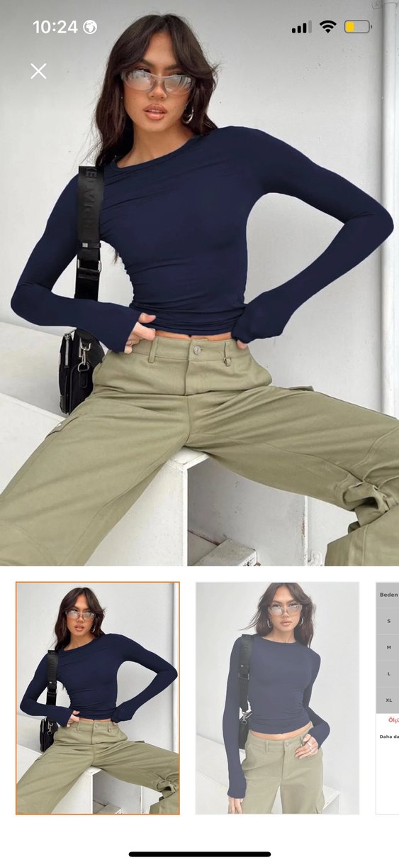 Lacivert Uzun Kollu Balıkçı Yaka Dar Kesim Bluz - Görsel 2