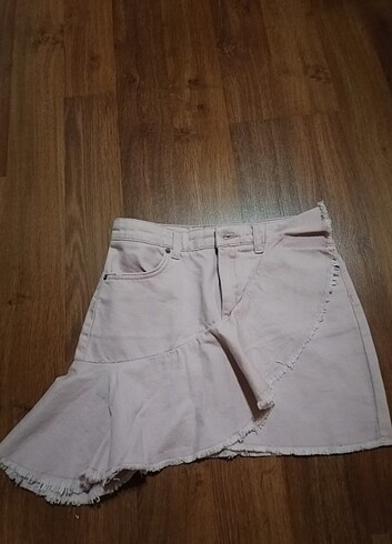 Pull&Bear toz pembe mini kot etek