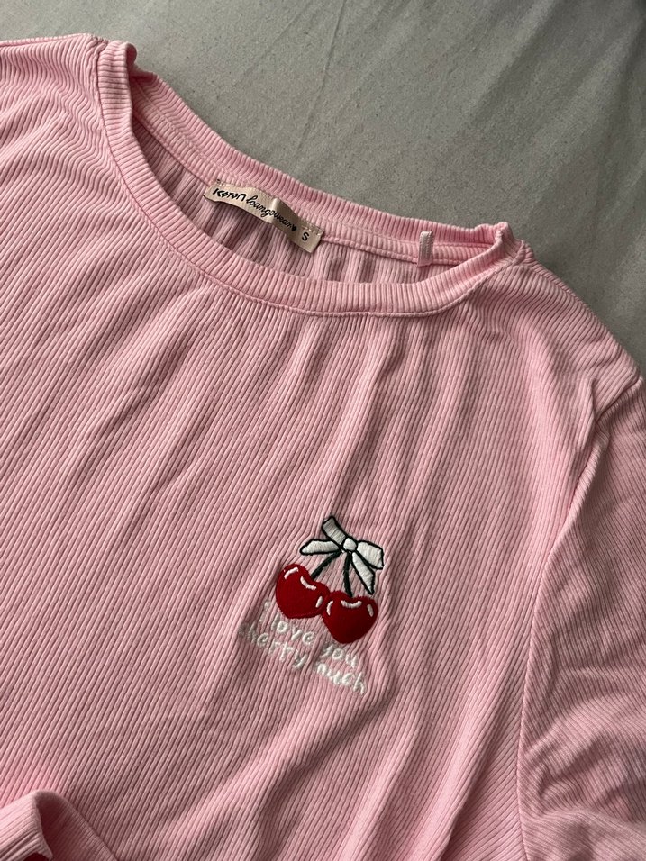 Pembe Nakışlı Kısa Kollu Kadın Pijama Takımı - Görsel 4