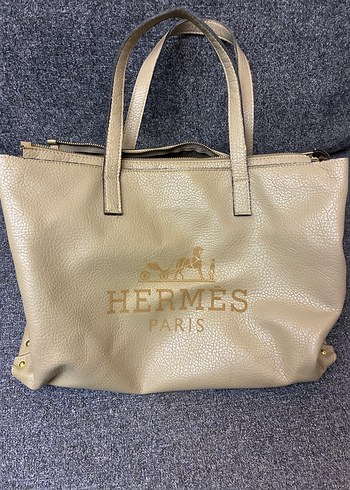 Bej Deri Fermuarlı Hermes Paris Çanta