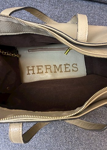 Hermes Bej Deri Fermuarlı Hermes Paris Çanta