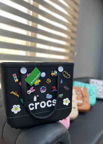 Crocs Siyah Renkli Baskılı Plaj Çantası
