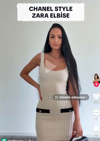 Zara Ekru Fitilli Mini Elbise