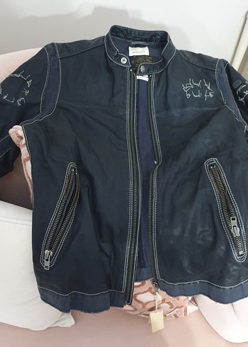 Siyah Deri Erkek Biker Ceket
