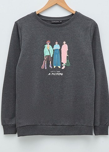 Gri Baskılı Kadın Sweatshirt - Görsel 3