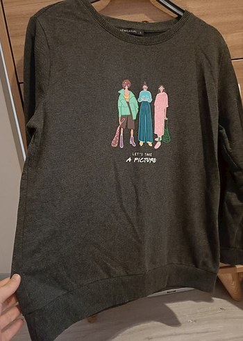 Gri Baskılı Kadın Sweatshirt - Görsel 4