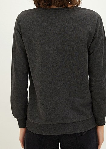 Gri Baskılı Kadın Sweatshirt - Görsel 2