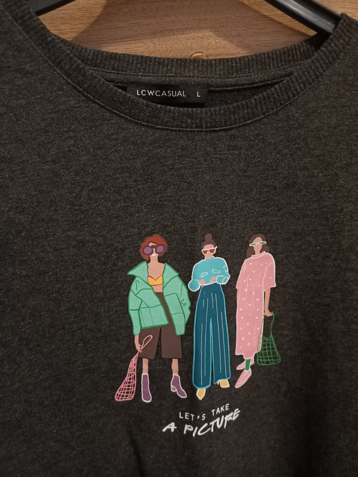 Gri Baskılı Kadın Sweatshirt - Görsel 5