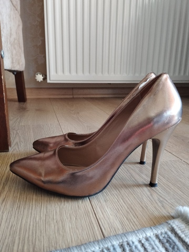 Bronz Metalik İnce Topuk Stiletto - Görsel 5
