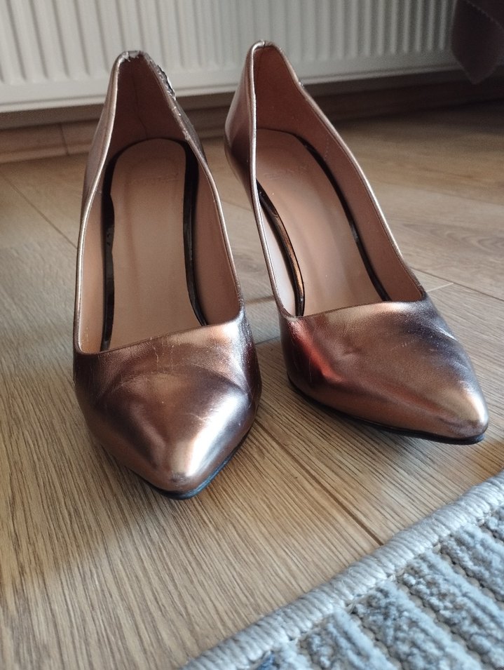 Bronz Metalik İnce Topuk Stiletto - Görsel 2