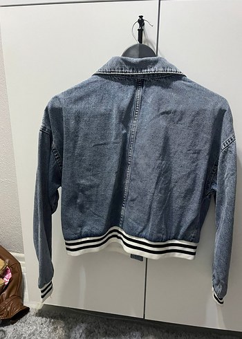 Gri Mavi Düğmeli Kadın Denim Ceket - Görsel 2