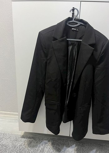 Kadın Siyah Düğmeli Midi Blazer Ceket - Görsel 3