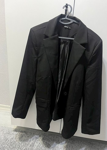 Kadın Siyah Düğmeli Midi Blazer Ceket - Görsel 2