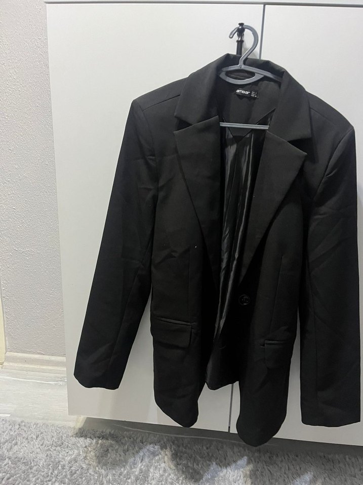 Kadın Siyah Düğmeli Midi Blazer Ceket - Görsel 3