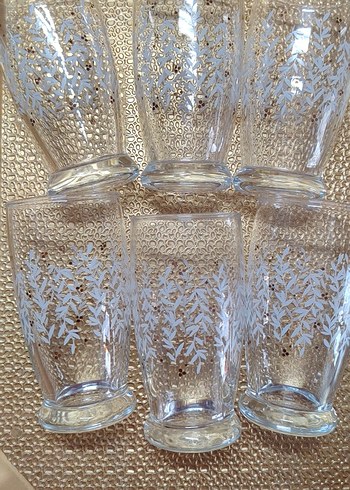 Beyaz Yaprak Desenli Cam Bardak Seti - Görsel 3