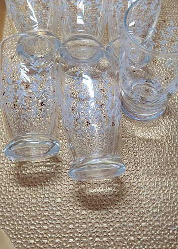 Beyaz Yaprak Desenli Cam Bardak Seti - Görsel 5