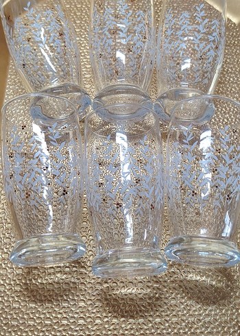 Beyaz Yaprak Desenli Cam Bardak Seti - Görsel 4