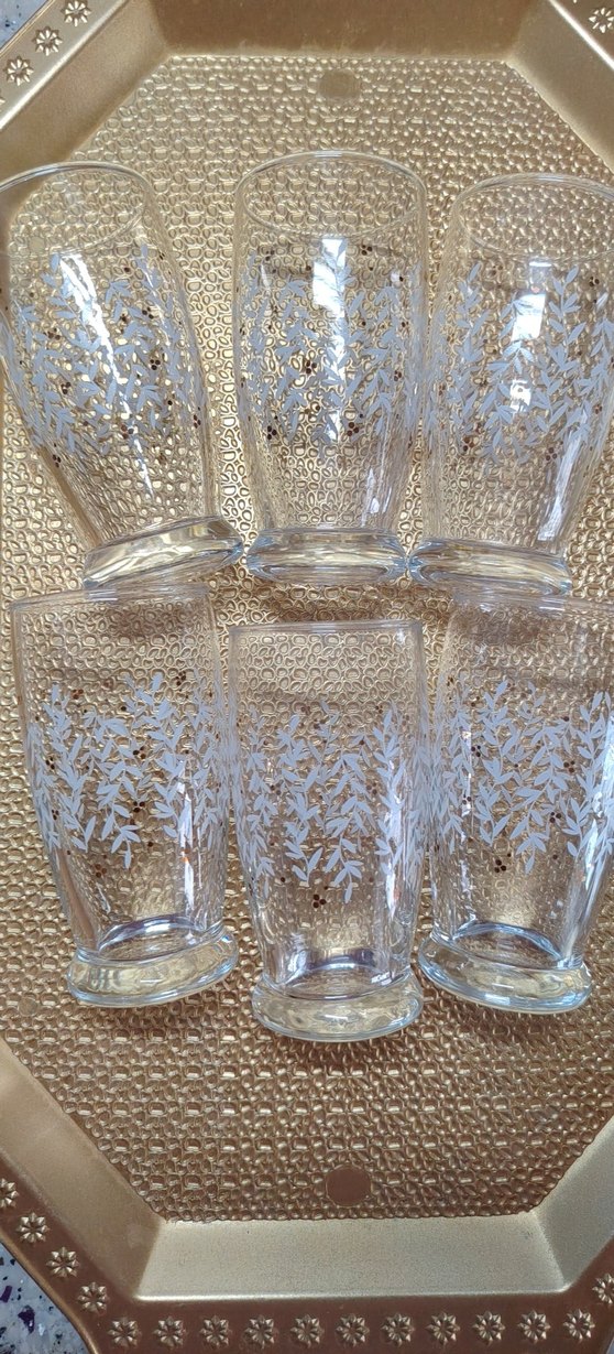 Beyaz Yaprak Desenli Cam Bardak Seti - Görsel 3