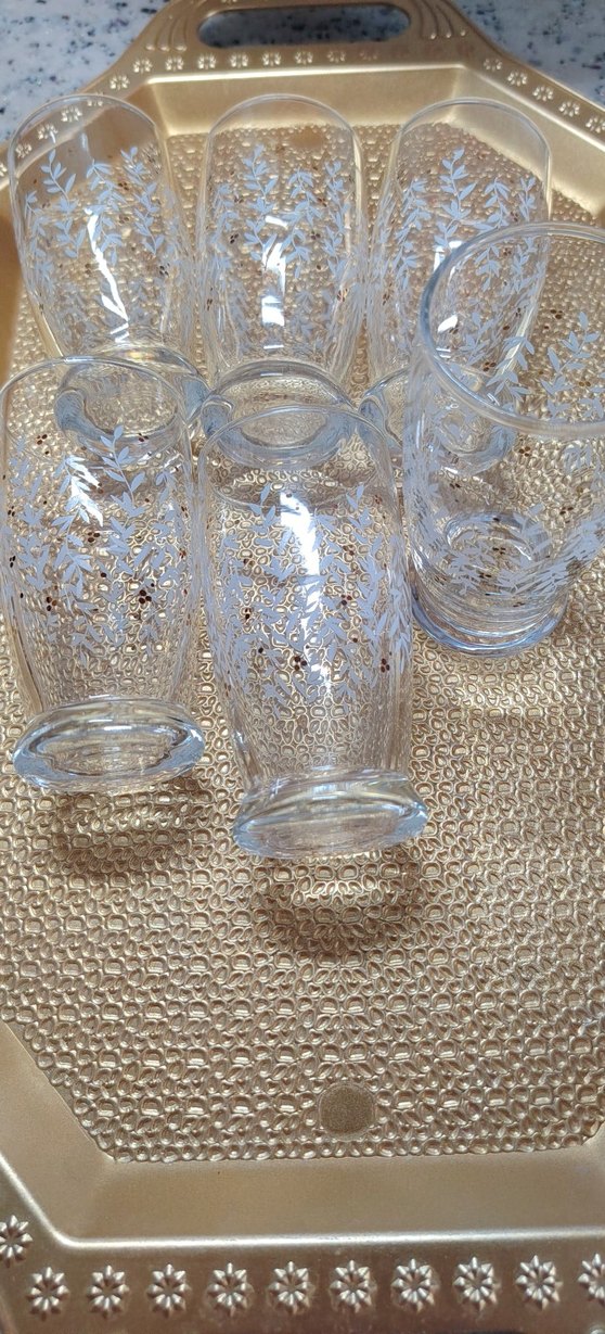 Beyaz Yaprak Desenli Cam Bardak Seti - Görsel 5