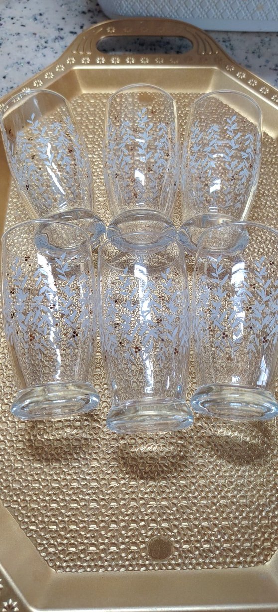 Beyaz Yaprak Desenli Cam Bardak Seti - Görsel 4